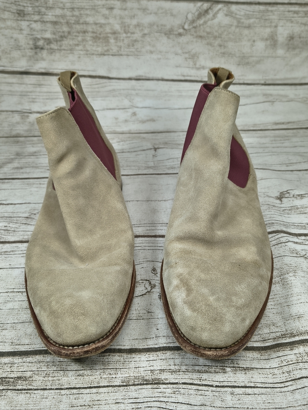 Taft Handcrafted Light Tan Suede Slip On Chelsea Boots Size 42